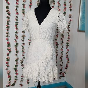 Yumi Kim Cream Eyelet Mini Dress